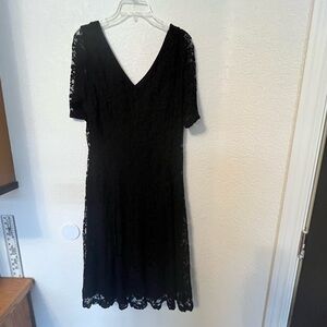 Cardalite Black Allover Lace Dress with Deep V Neck- Size XL Fit and Flare